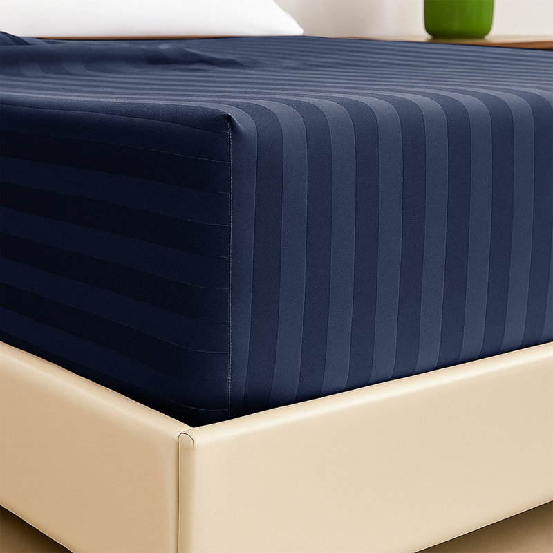 Tabbitha Striped Microfiber Standard Fitted Sheet, Double (4'6), Navy