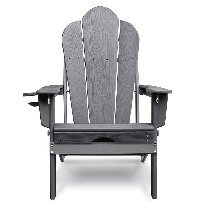 Adirondack Folding Recliner With Retractable Footrest, HDPE Weather-Resistant Recliner., Gray