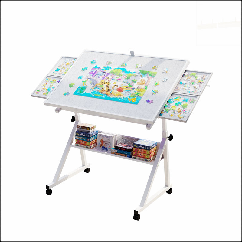 Table de casse-tête à hauteur et angle réglables avec 4 plateaux et une tablette de rangement, parfaite pour les puzzleurs adultes