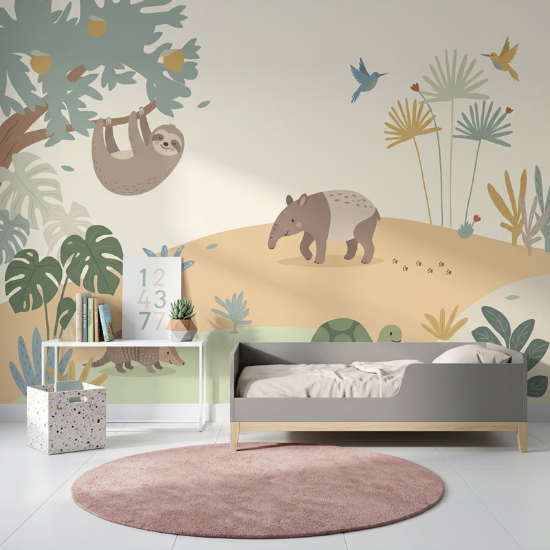 Papier peint chambre d'enfant animaux de la jungle, 200 po x 120 po, Peler et coller
