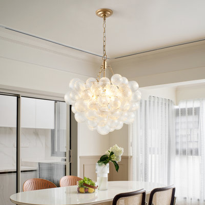 Lustre suspendu en or 20 pouces avec abat-jour sphérique en verre transparent fileté - Hauteur réglable, idéal pour le salon, la salle à manger, la cuisine