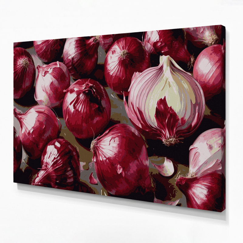 Légumes, oignon, rouge, art mural sur toile, H 16 po x l 20 po
