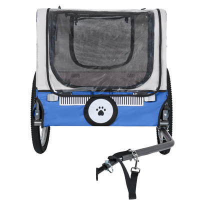 Grande remorque à vélo pliante pour chiens - roues 20 x 2 1/8 po, structure en acier robuste, conception spacieuse, vélo tout-terrain, jogging et camping, bleu