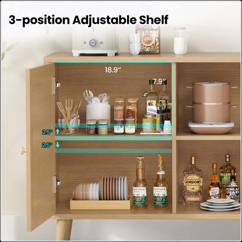 Natural Rattan Sideboard Buffet Cabinet with 3 Doors, Spacious and Sturdy Storage for Modern Kitchens and Entryways, Natural
