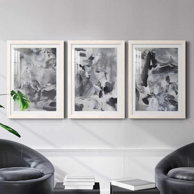 «Black & White Mix I», ensemble de 3 reproductions de cadres photo, Blanc, H 43,5 po x l 31,5 po x P 1 po