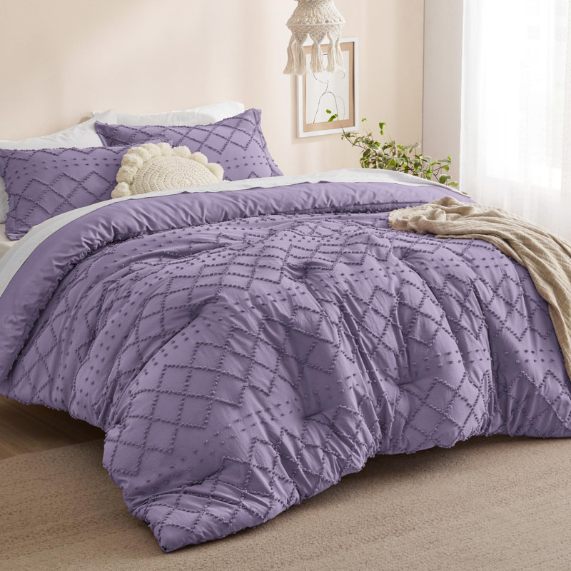 Ensemble d'édredon touffeté toutes saisons (ensemble de 3), Mauve gris, Édredon double + 2 taies décoratives standards