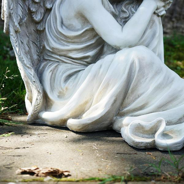 Ivory Polyresin Resting Angel Garden Statue, 19"