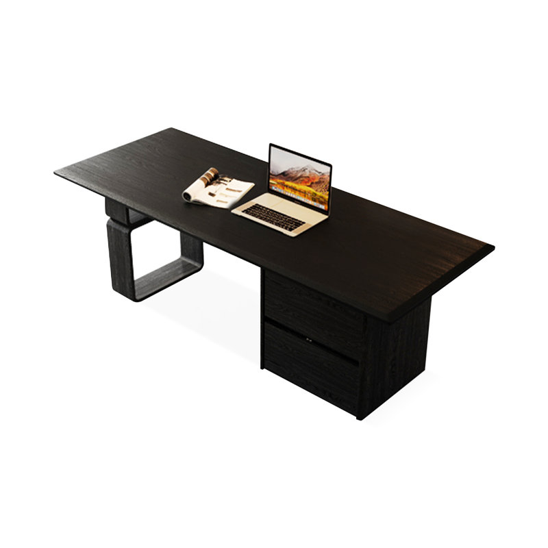 Bureau rectangulaire noir massif + bois manufacturé + acrylique avec 2 tiroirs, H 29,53 po x l 62,99 po x P 23,62 po
