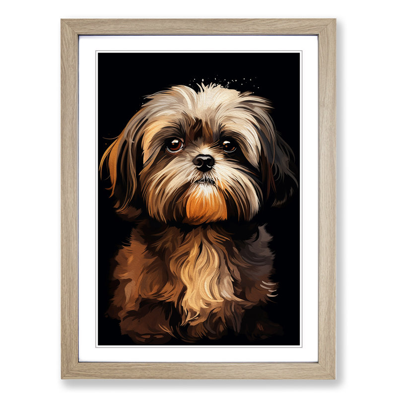 Shih Tzu Digital Art - Framed Print, Oak Framed, 34cm H x 25cm W