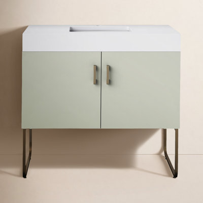 Keena 36'' Natural Wood Veneer plywood Single Bathroom Vanity with Engineered Quartz Top