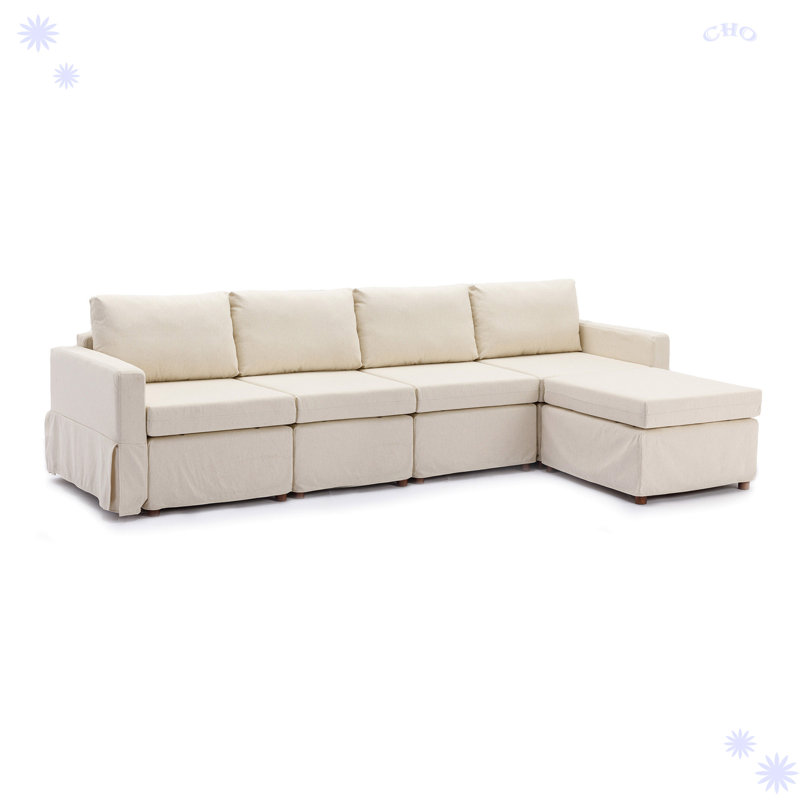 Canapé modulaire 3 pièces Havala, Mélange de lin crème
