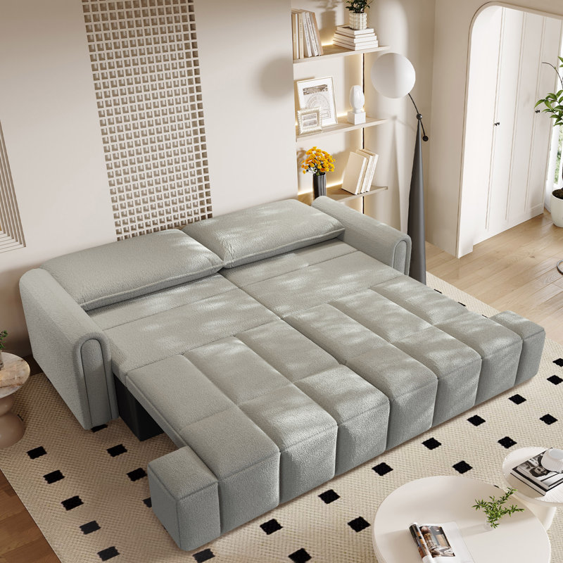 90.2" Full Size Convertible Tufted Sleeper Sofa With Hidden Storage For Living Room, Light Gray