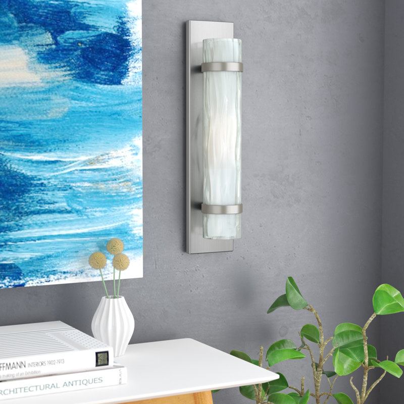 Amada Single 1-Light Flush Mount Vanity Wall Sconce, Satin Nickel
