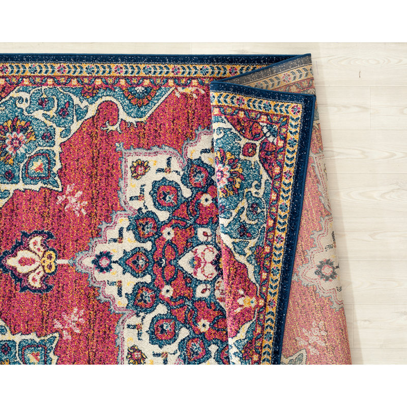 Tapis oriental bleu / rouge Oriental, Tapis de couloir 2 pi 7 po x 7 pi 2 po
