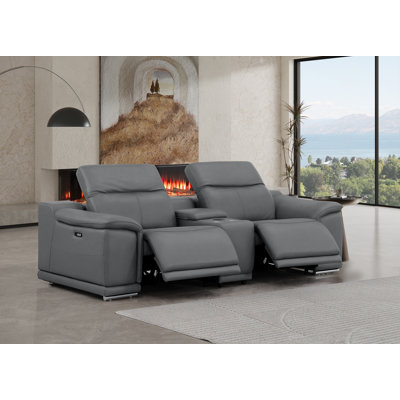 Genuine Leather Console Loveseat With Dual Power Recliners
