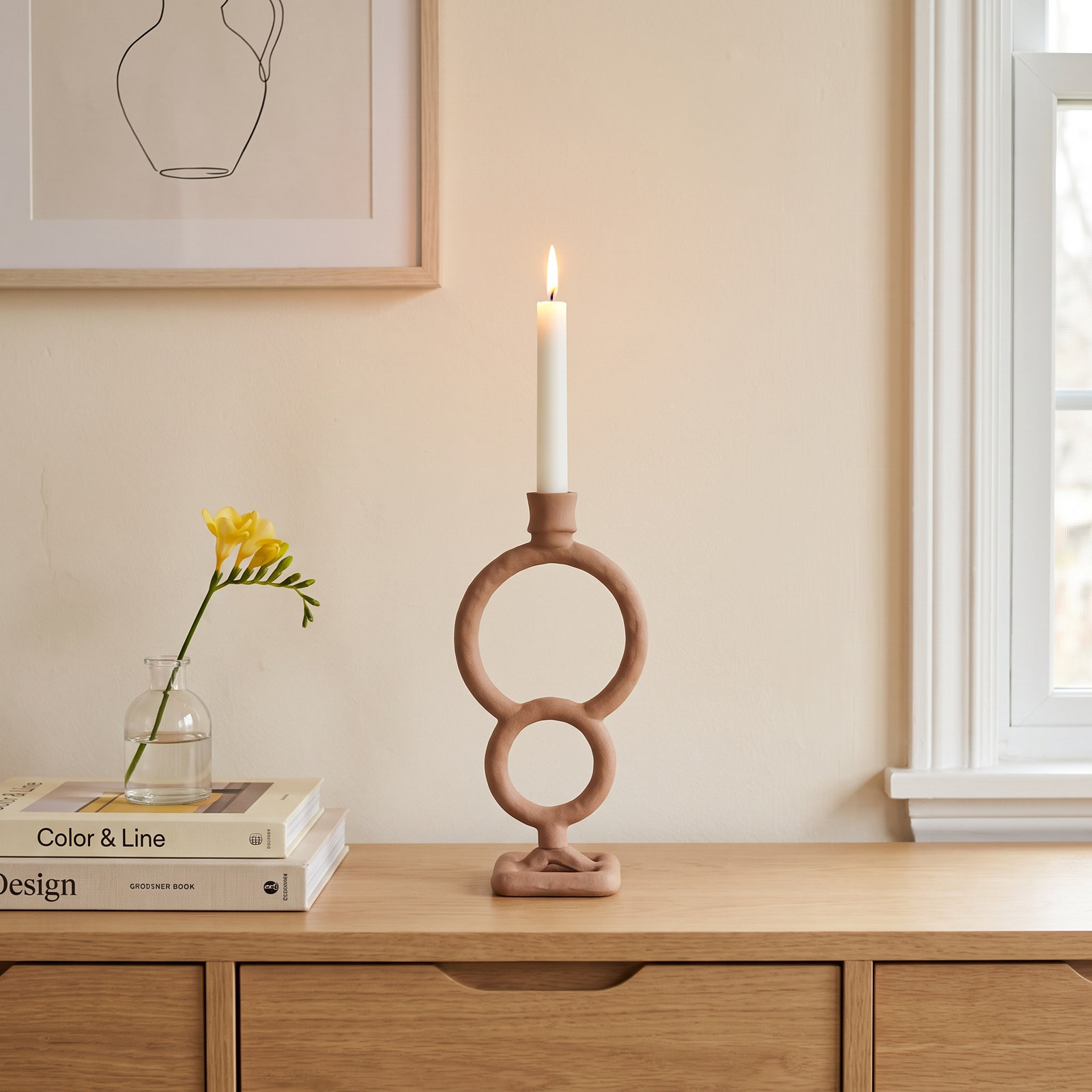 Aluminum Candlestick Holder, Light Brown