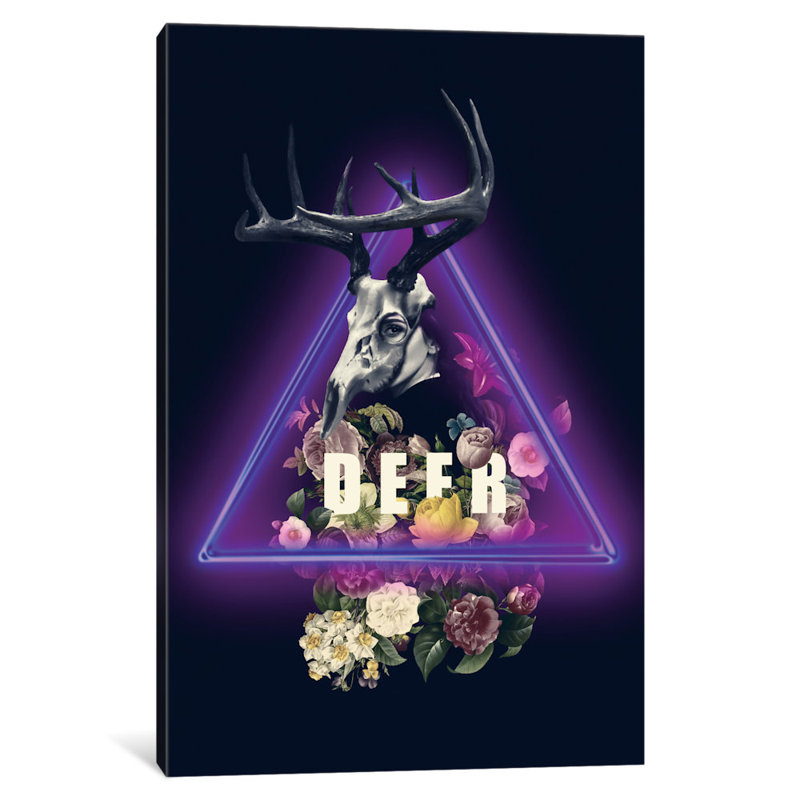 Cerf, impression sur toile tendue, H 40 po x l 26 po x P 1,5 po, Papier d'art encadré noir, Pas de tapis