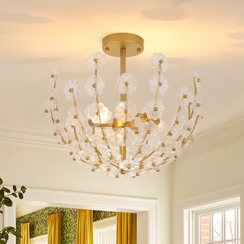 3 - Light Plum Blossom Crystal Glass Floral Semi Flush Mount
