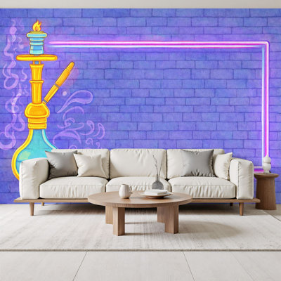 Pastel Peel and Stick Wallpaper neon sign Hookah Bar Man Cave Cocktail play room Wall Murals 69"H x 96"W Removable PVC Wall Paper Self-Adhesive Wall Paintings Art Decor for Kids Bedroom Living Room
