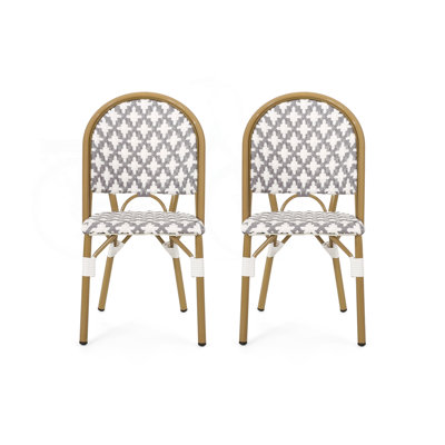 Outdoor French Bistro Chairs with Aluminum Frame and PE Rattan, Gray, Set of 2