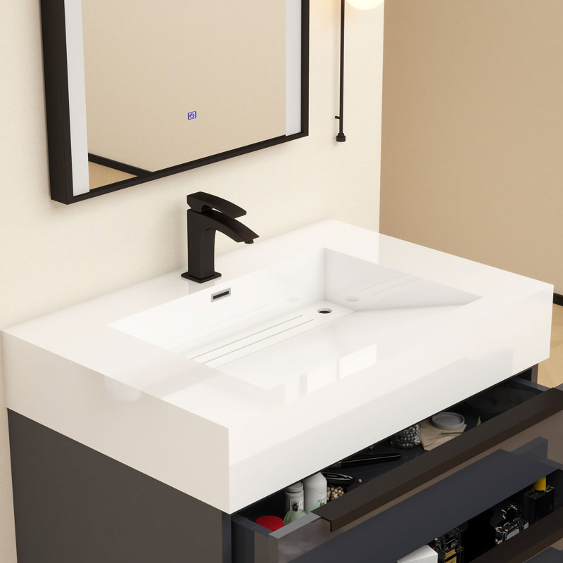 Jessica 29.5'' Single Bathroom Vanity with Acrylic Top, Gloss Gray