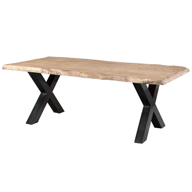 Solid Wood Top Metal Base Dining Table, 77 cm H x 240 cm L x 100 cm D, Beige, Anthracite