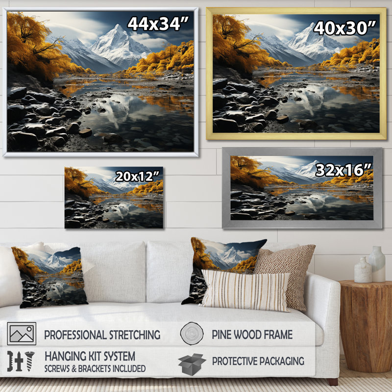 «Biddings» - Glacier Frozen Eternity - jaune, H 34 po x l 44 po x P 1,5 po, Cadre doré simple