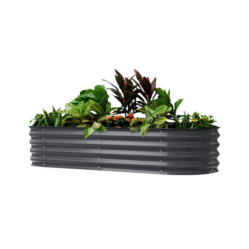 17" Tall Self-Watering Metal Outdoor Raised Garden Bed, Modern Gray