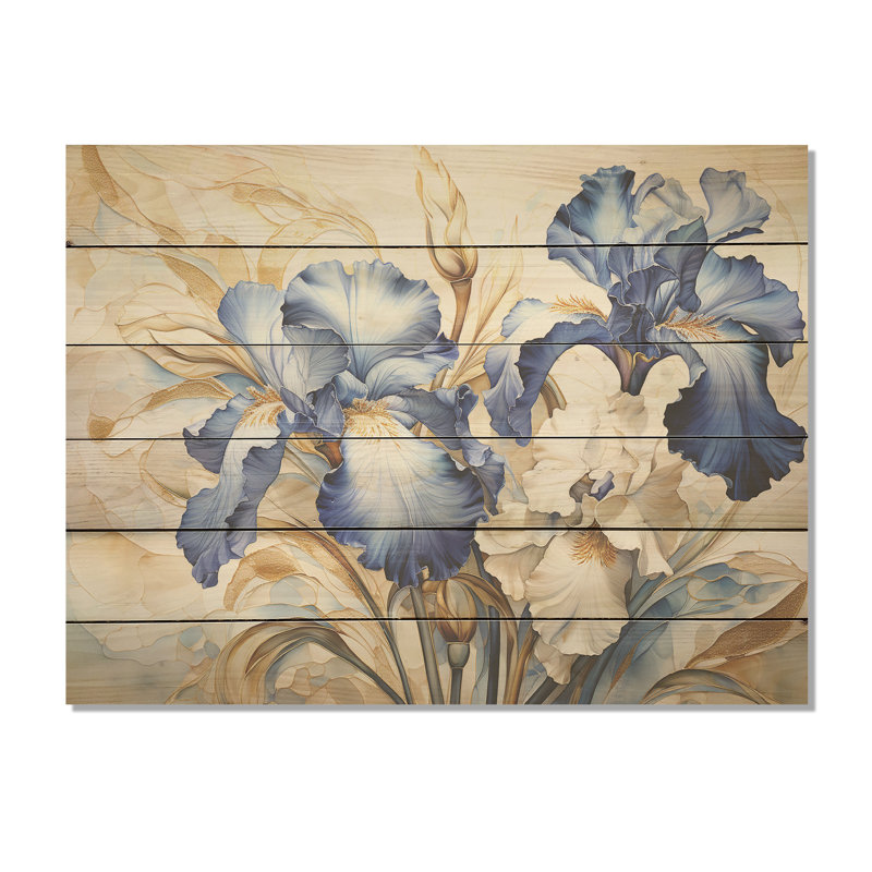 Minimalisme sérénade d'iris - Art mural en bois d'iris sur bois de pin naturel, H 10 po x l 20 po