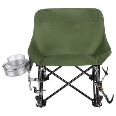 Chaise de pêche pliante avec accessoires complets, chaise de camping portable pour la pêche en plein air, 220 lb de charge, conception tout-terrain antidérapante avec sacs de rangement (vert)