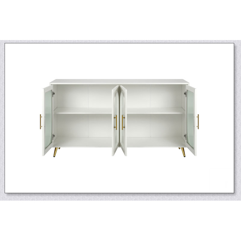 Meuble télé 65 po avec portes en verre Gauss - Buffet moderne, avec armoire de rangement et tablettes réglables