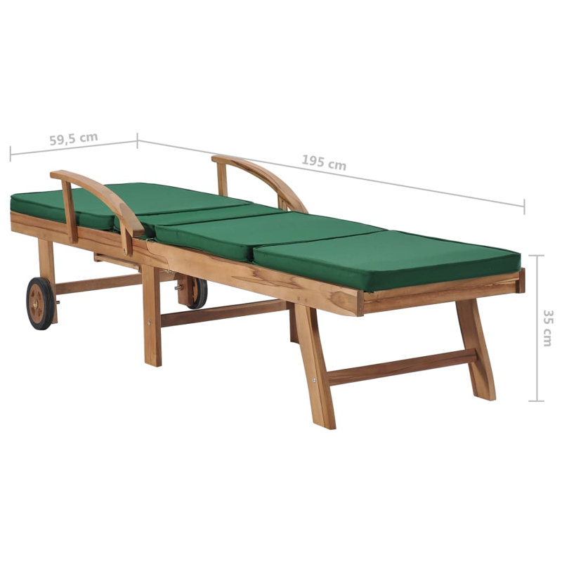 1/2x Solid Wood Teak Sun Lounger with Cushion Garden Seat Multi Colors, Green