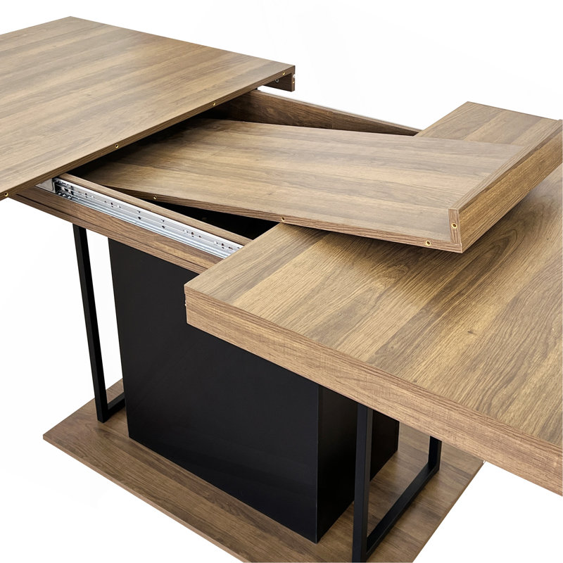 Rectangle Extendable Dining Table For 6-10 People Aged Effect Wood And Black 160-200 Cm, Brown/Black