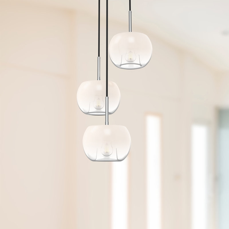 Samar Chrome and Opal Glass 3-Light Chandelier