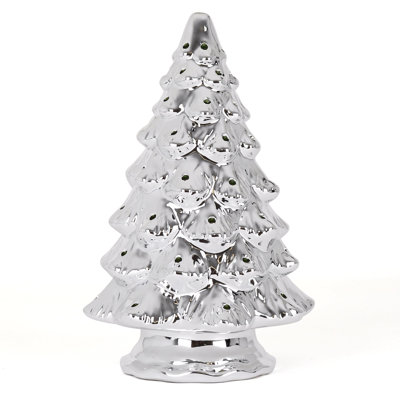 Arbre de Noël en céramique 15,5 po qui s'illumine - Arbre de Noël rétro inspiré