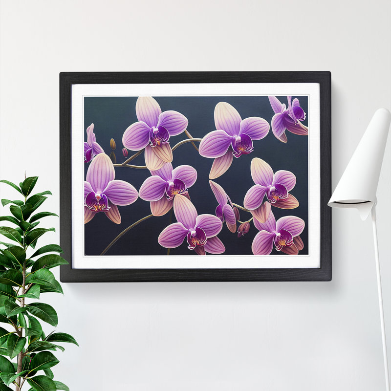 Enigmatic Orchid Flowers 1 Piece Single Picture Frame Wall Art, 25cm H x 34cm W x 2cm D, Black Framed