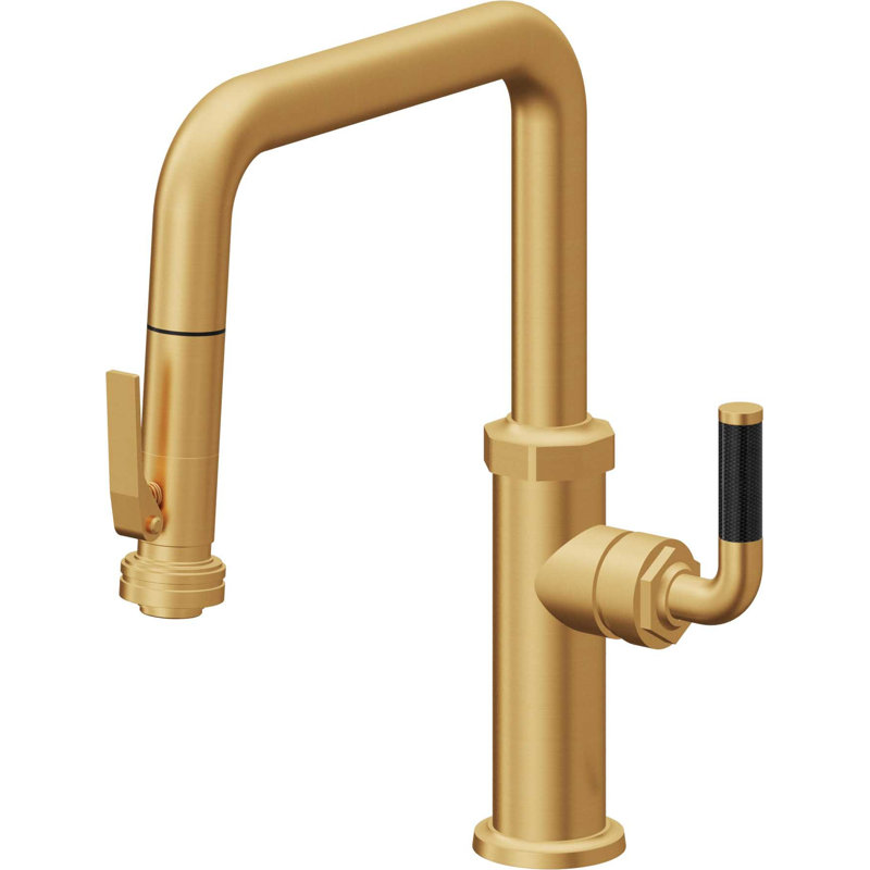 Descanso Kitchen Pull-Down Kitchen Faucet with Squeeze Sprayer - Quad Spout, Lifetime Satin Gold