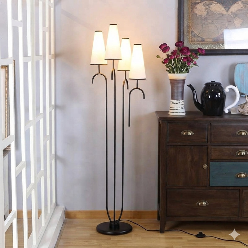 66.14" 4-Light Modern Floor Lamp Texture Shades Semi-Circular shaped lights