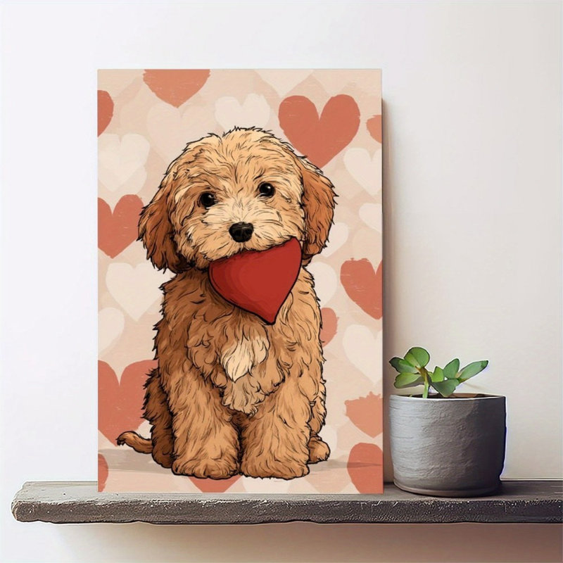 Impression sur toile «Cute Puppy Red Heart» - Urban Studio, 12 * 8 pouces (30 * 20 * 2cm)