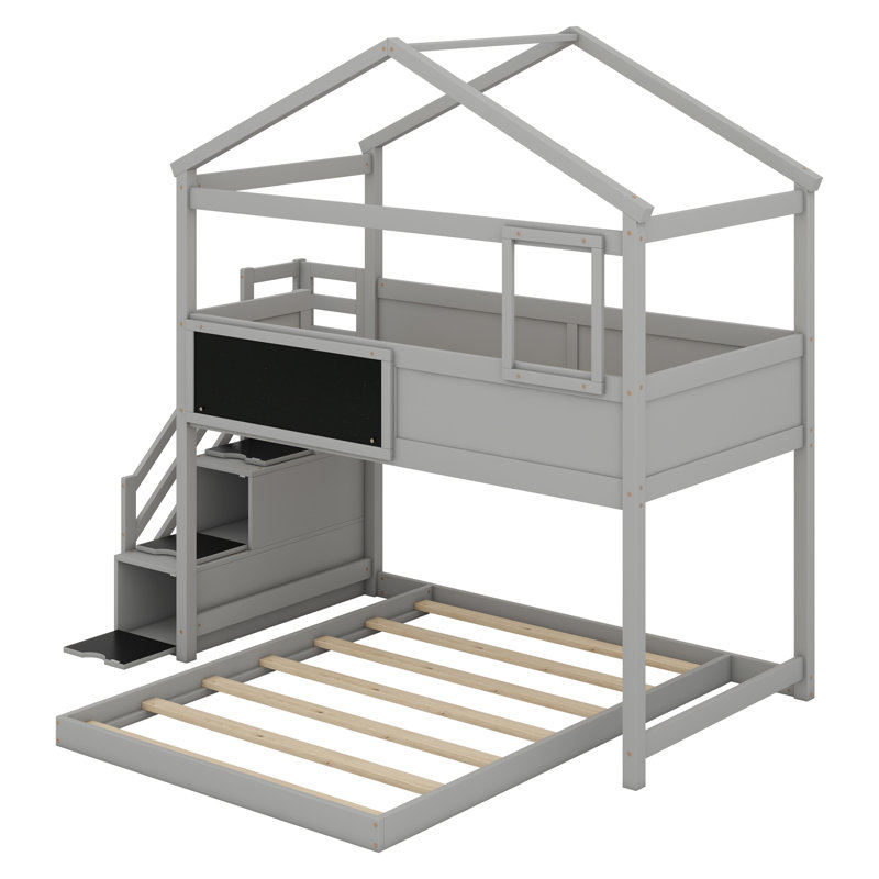 Lit superposé simple au dessus d'un lit double Alansen Kids, Gris