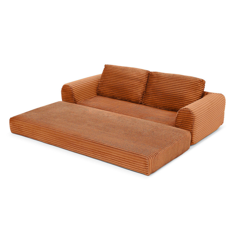 Canapé-lit pliant convertible 2-en-1, canapé-lit en velours côtelé moderne avec 2 * coussins, canapé-lit futon rembourré avec lit escamotable avec lit escamotable, canapé-lit modulaire pliant pour le salon orange