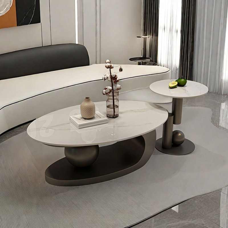Table ovale moderne et luxueuse, H 15,7 po x L 47,2 po x l 23,6 po, Blanc