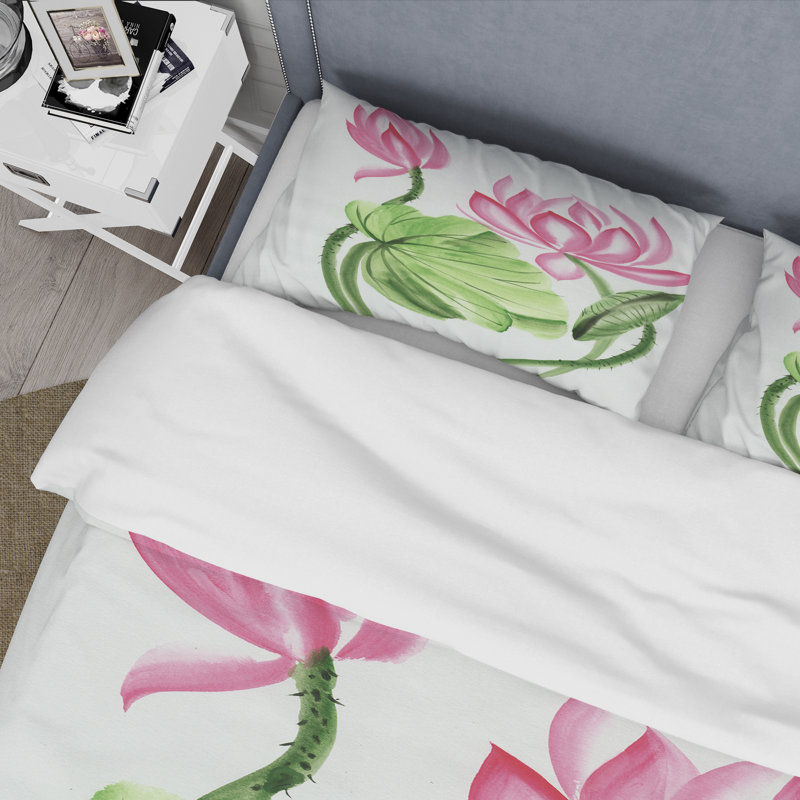 Lotus et la libellule II - Ensemble de housse de couette traditionnel - Microfibre de polyester