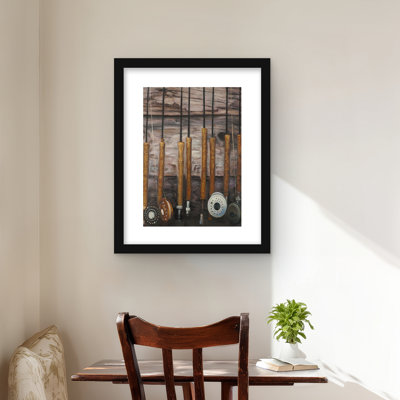 Fishing Rods on Wood | Rustic Framed Matted Print for Decor