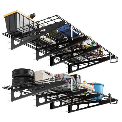Floating Storage Shelves, 400 Lbs Capacity – Garage, Shop, Shed, Basement Organization – Metal Rack for Tools, Supplies & Bulk Items