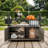 49" Portable PE Wicker Bar Cart with Tempered Glass Table Top and Durable Steel Frame-966369246