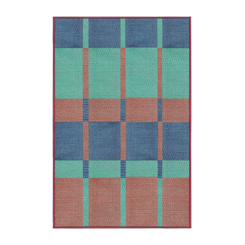 Tapis vert/brun/bleu à motif, Rectangle 2 pi x 4 pi