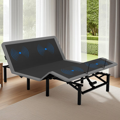 Structure de lit grand format avec cinq modes de massage, télécommande sans fil pour un fonctionnement en douceur, chambres à coucher à DEL nuit foncée, ports de type A et de type C, 4 pieds réglables en hauteur, compatibilité du matelas large réglable