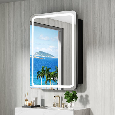 20 in. W x 28 in. H Rectangular Iron Medicine Cabinet with Mirror, Dimmable Flowing Lights, Defogger, Outlet & USB