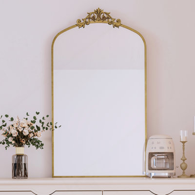 Miroir mural 43 po x 24 po, miroir de plancher arqué orné de miroir en métal, pour vestibule, salon, chambre à coucher, bronze antique